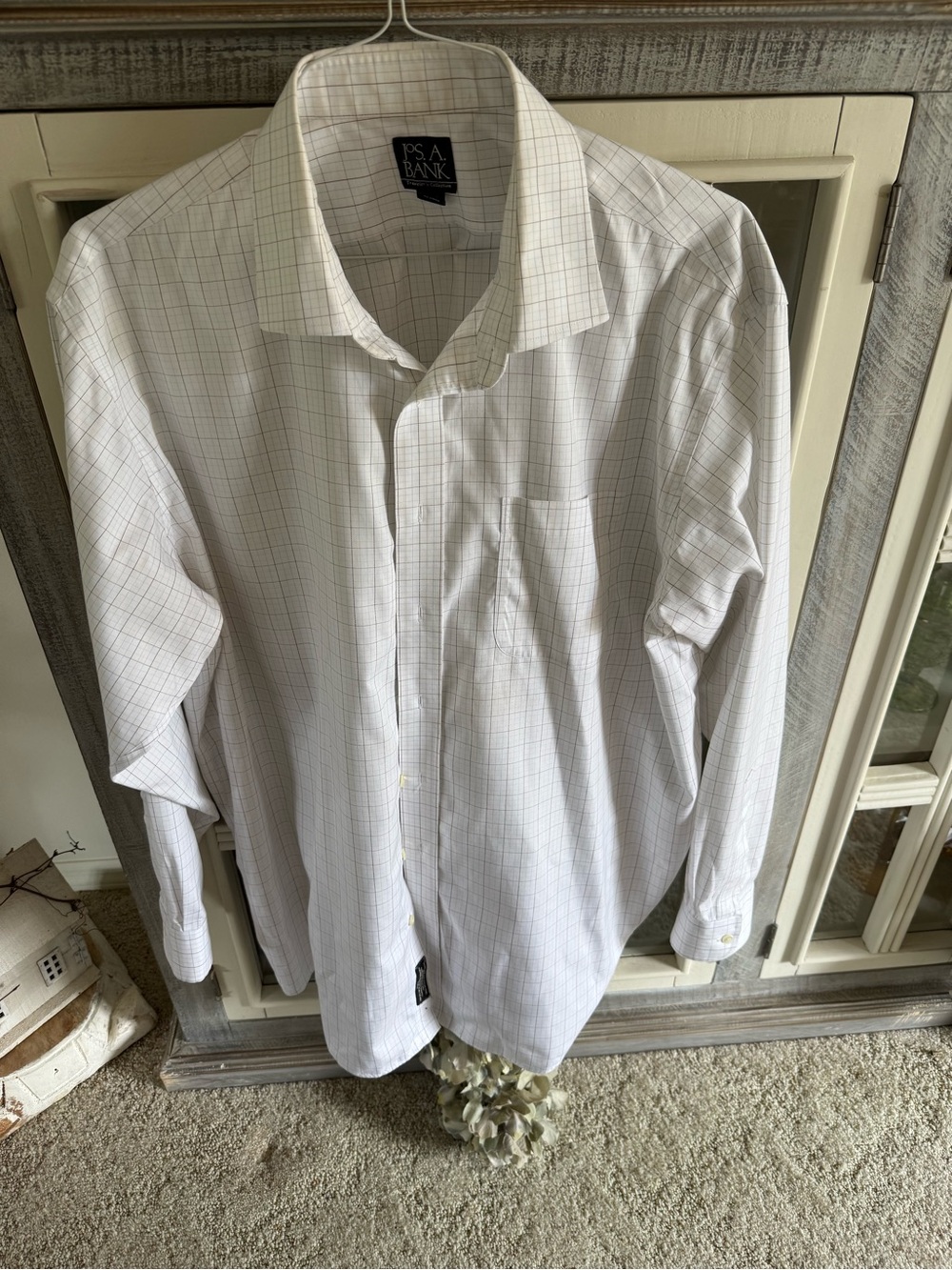 Jos. A. Bank White Dress Shirt with Gray Windowpane Check